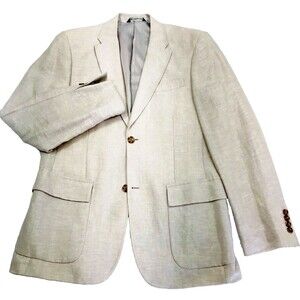 Perry Ellis Linen Sport Coat Surgeon Cuff 38 40 Beige Blazer Cotton Preppy Y2K